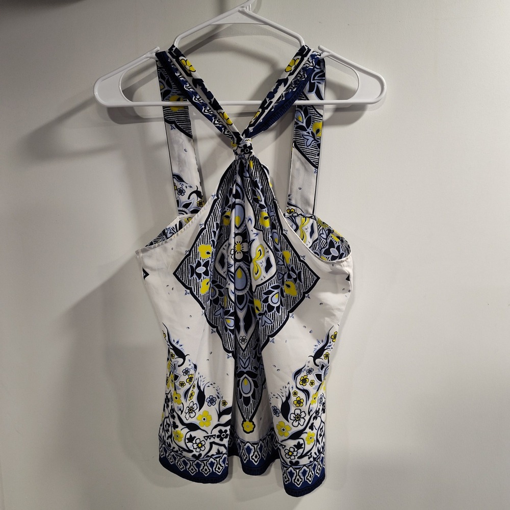 Banana Republic Blue Yellow Medallion Scarf Print Halter Top Racerback Small